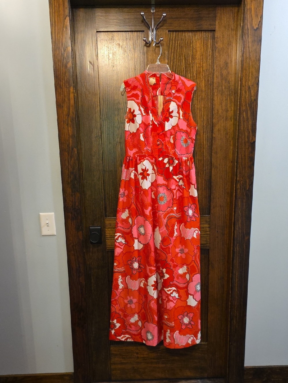 Vintage Red and Pink Floral Maxi Dress